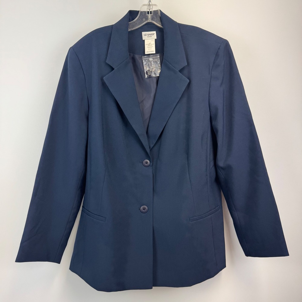 Liz Baker Woman Navy Blue Two Button Blazer Career Jacket Plus Size 22W NWOT